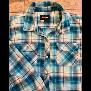 Marmot Long Sleeve Teals/Blues Button Down  XL